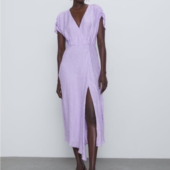 NWT Zara Cap Sleeved Lightweight Flowy V-Neck Draped Purple Maxi Dress Size XS - Picture 6 of 15
